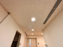 【法人施工事例：つくば市】製薬会社の夜間水漏れ事故！濡れて膨らんだ天井石膏ボードの補修・解体復旧工事（徹底養生で通常営業中に施工）
