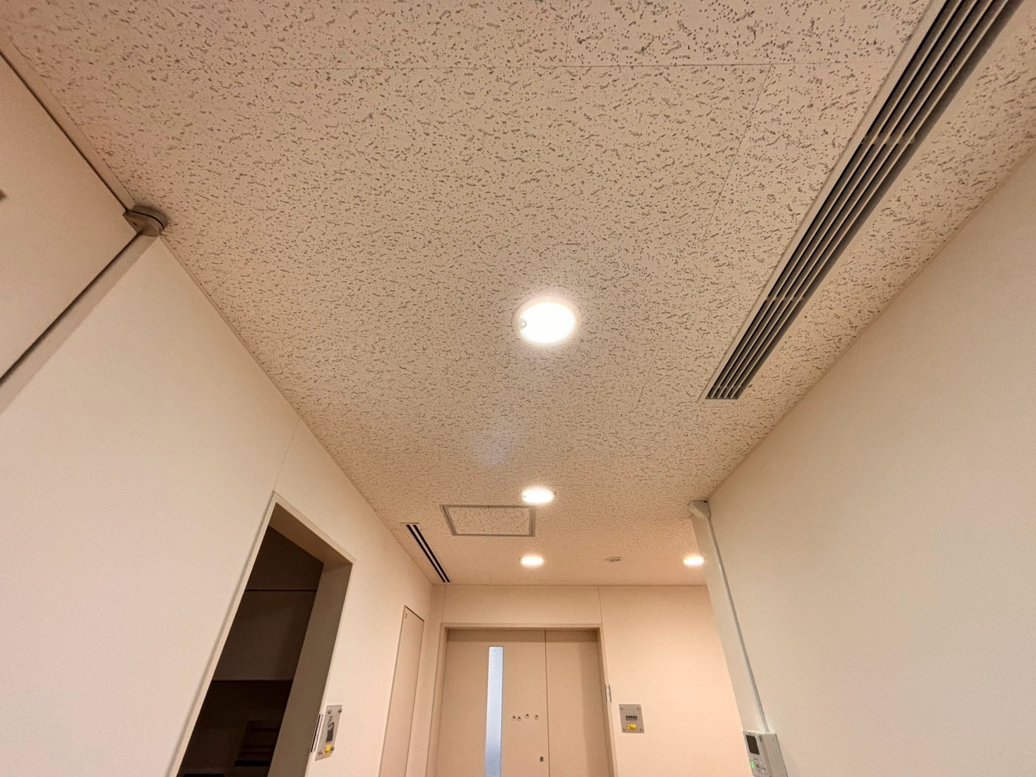【法人施工事例：つくば市】製薬会社の夜間水漏れ事故！濡れて膨らんだ天井石膏ボードの補修・解体復旧工事（徹底養生で通常営業中に施工）
